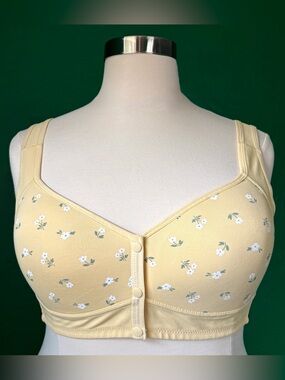 Daisy Bra Yellow Floral Size XL 34C 36B Seniors Front Snap Closure Comfortable